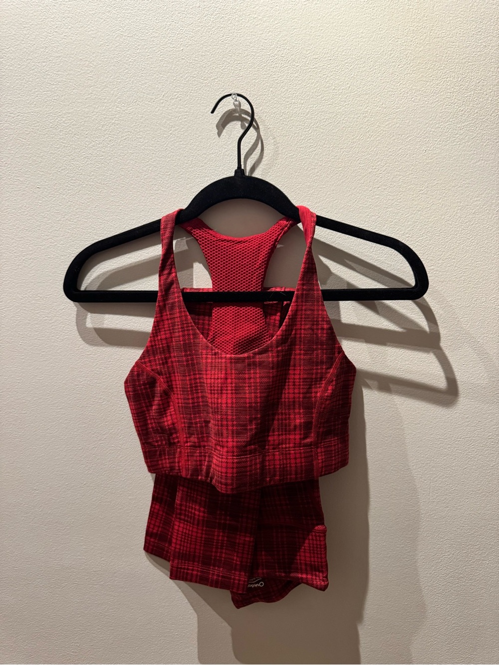 Outdoor Voices Plaid Matching Activewear Top & Leggings Set